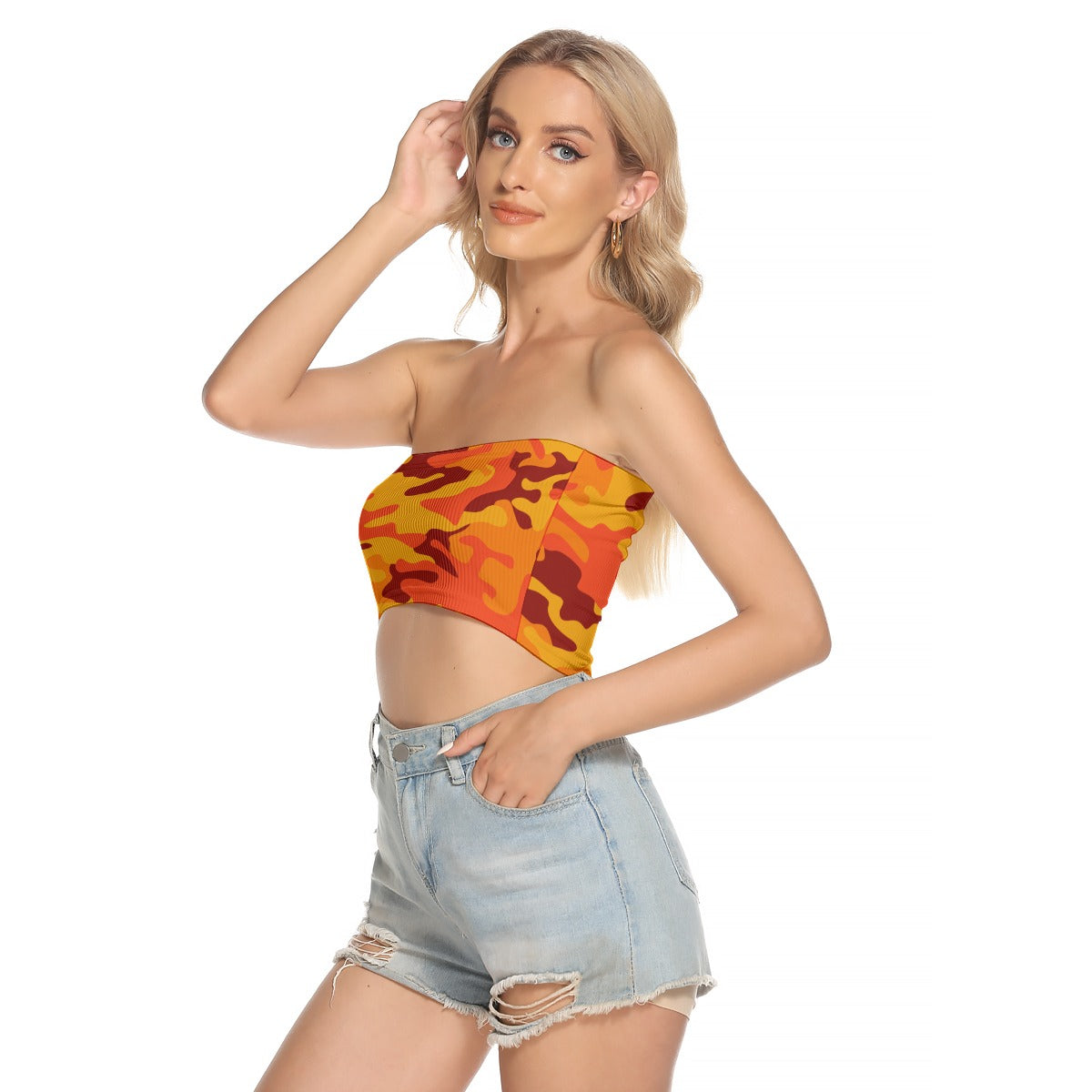 Tube Top | Orange and Red Camo Strapless