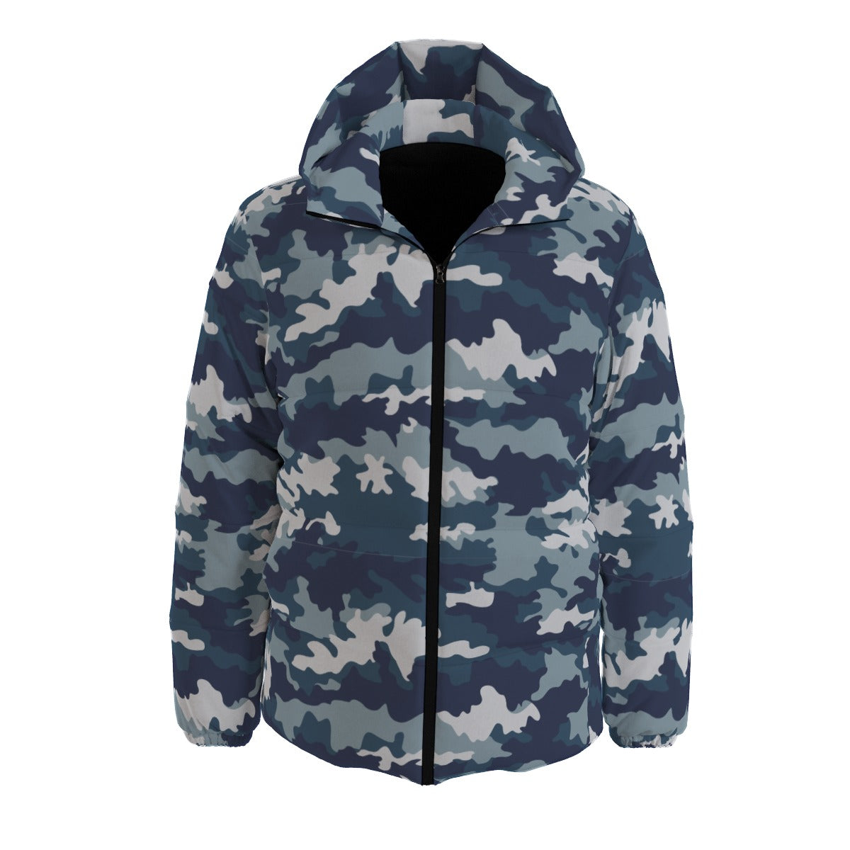 Camo Down Jacket | MIlitary Camouflage Puffer in Blue & Gray