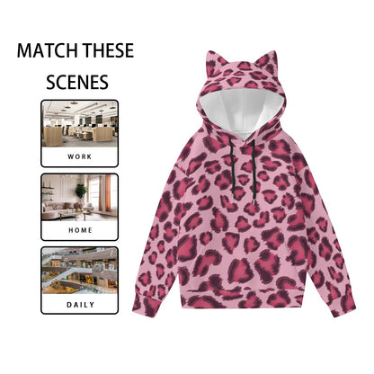 Leopard Hoodie With Cat's Ears | Pink, Cherry and Black