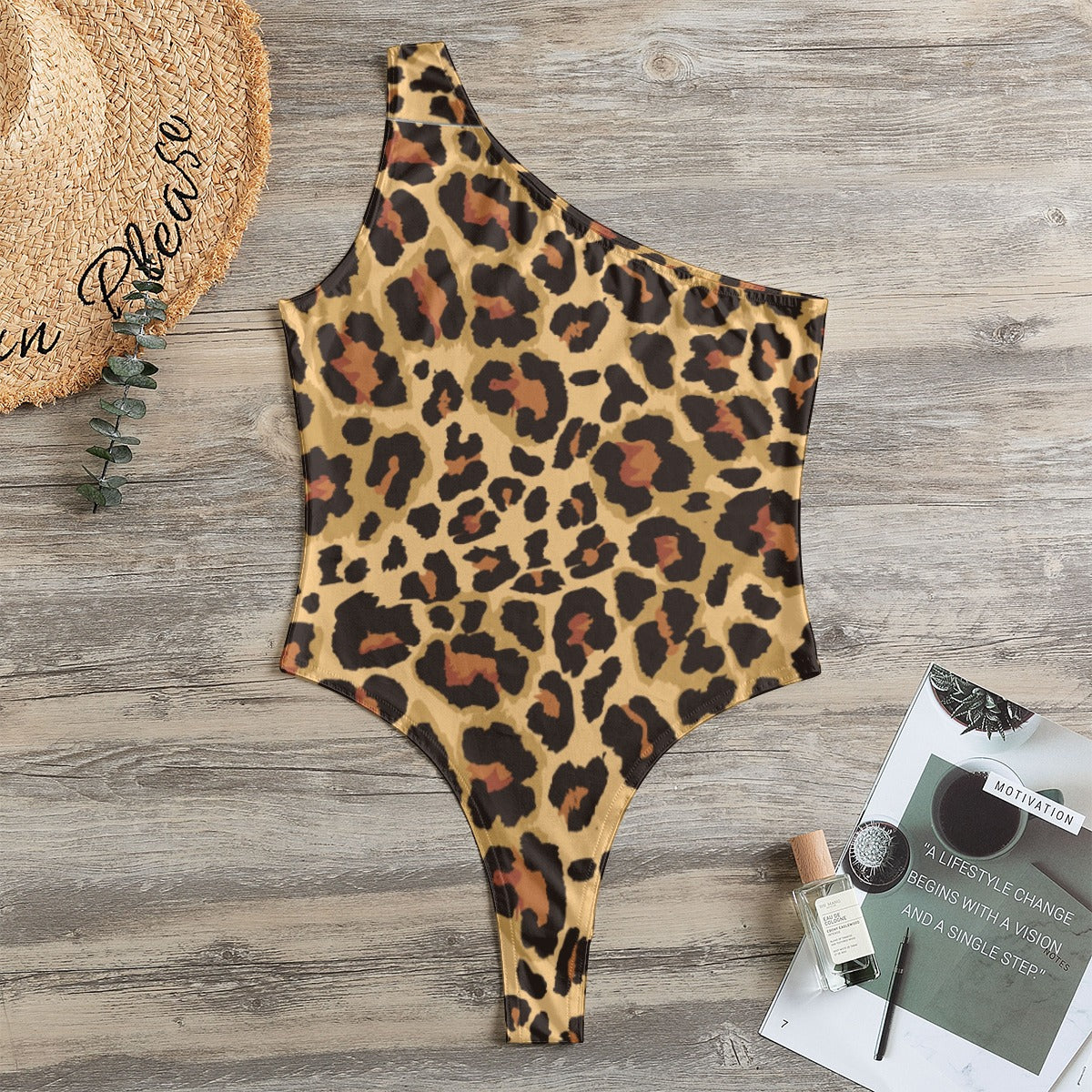 Leopard Print One-Shoulder Bodysuit | Classic Brown