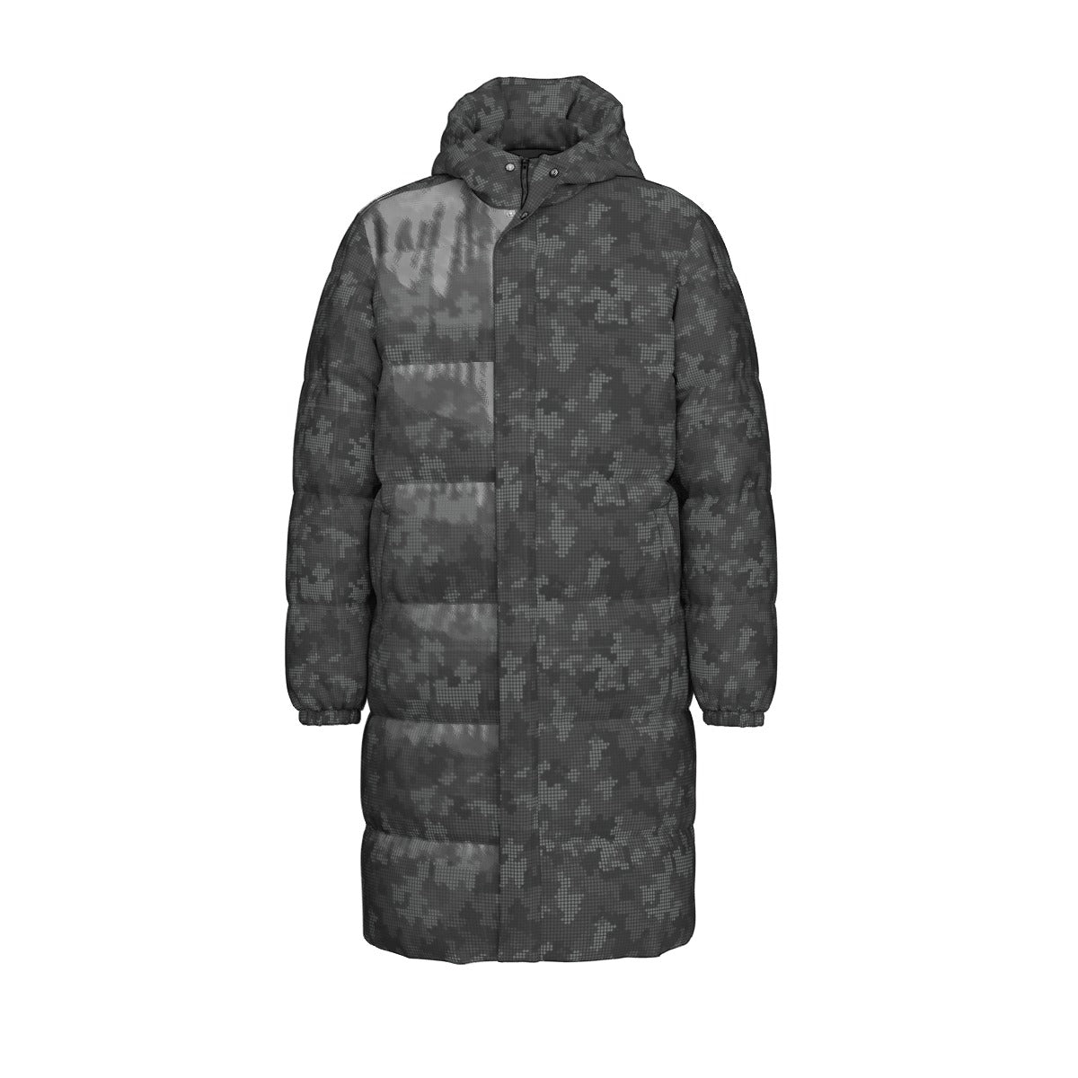 Long Puffer Coat | Unisex | Stylish Black Camouflage