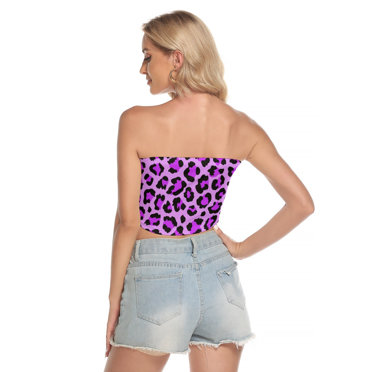 Tube Top | Purple, Blue and Black Leopard Print Strapless