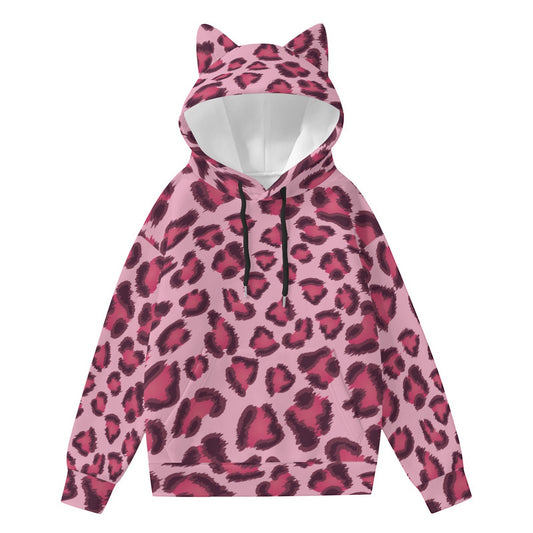 Leopard Hoodie With Cat's Ears | Pink, Cherry and Black