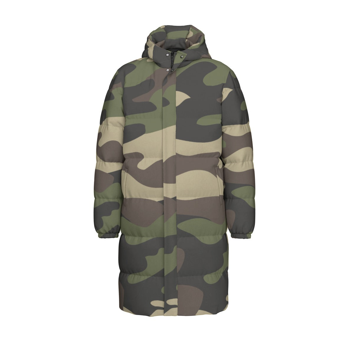 Long Puffer Coat | Unisex | Classic Green Camouflage