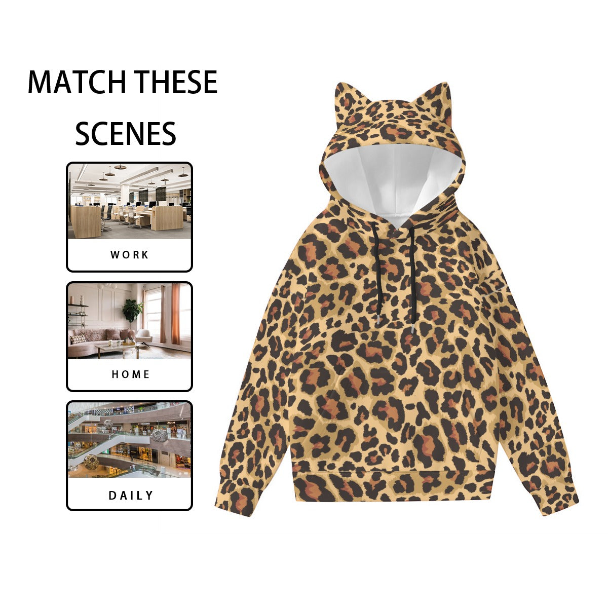 Leopard Hoodie With Cat's Ears | Brown and Black