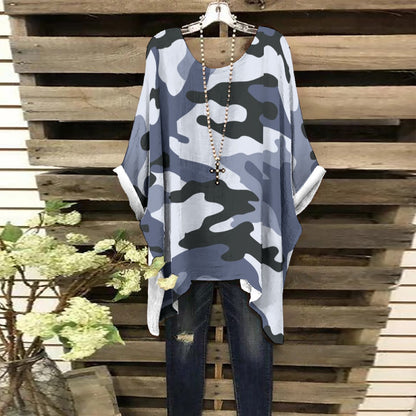 Bat Sleeve Shirt | Light Blue Camo Print