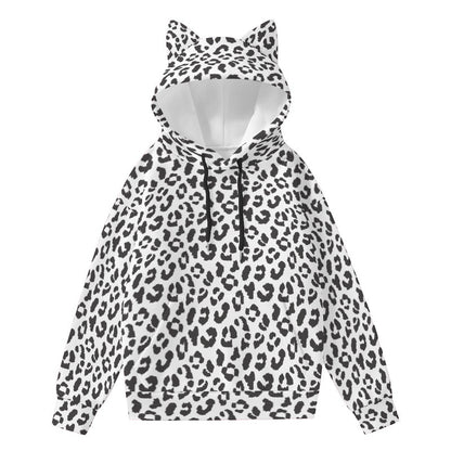 Leopard Hoodie With Cat's Ears | Black and White