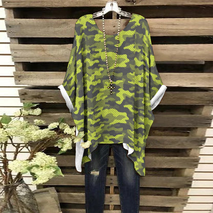 Bat Sleeve Shirt | Green Dotted Camo Print