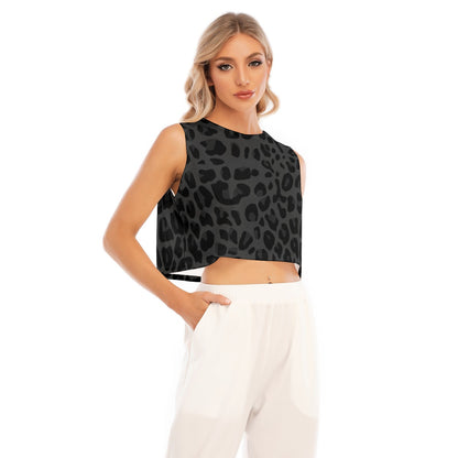 Sleeveless Crop Top | Black Leopard Print