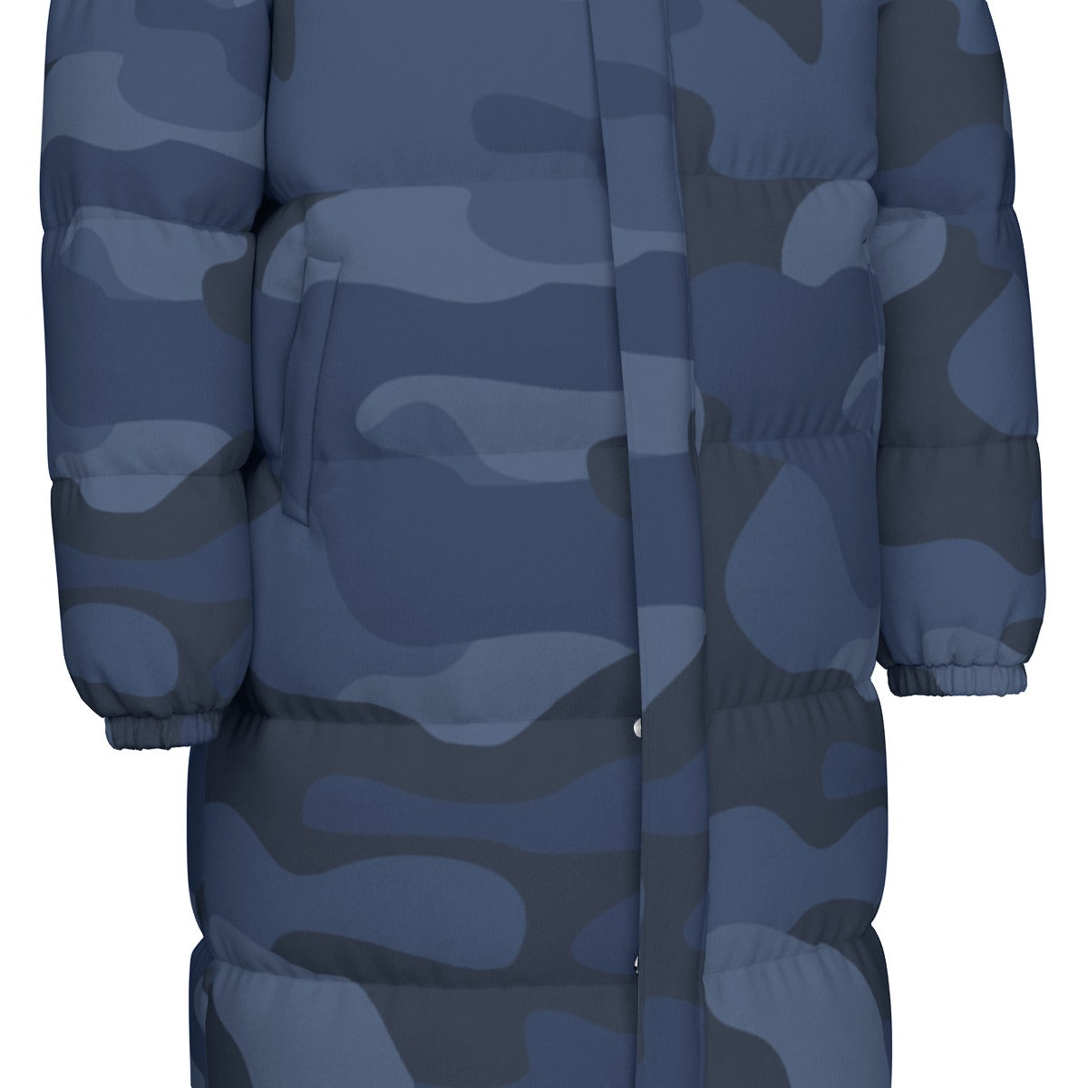 Long Puffer Coat | Unisex | Deep Blue Camouflage