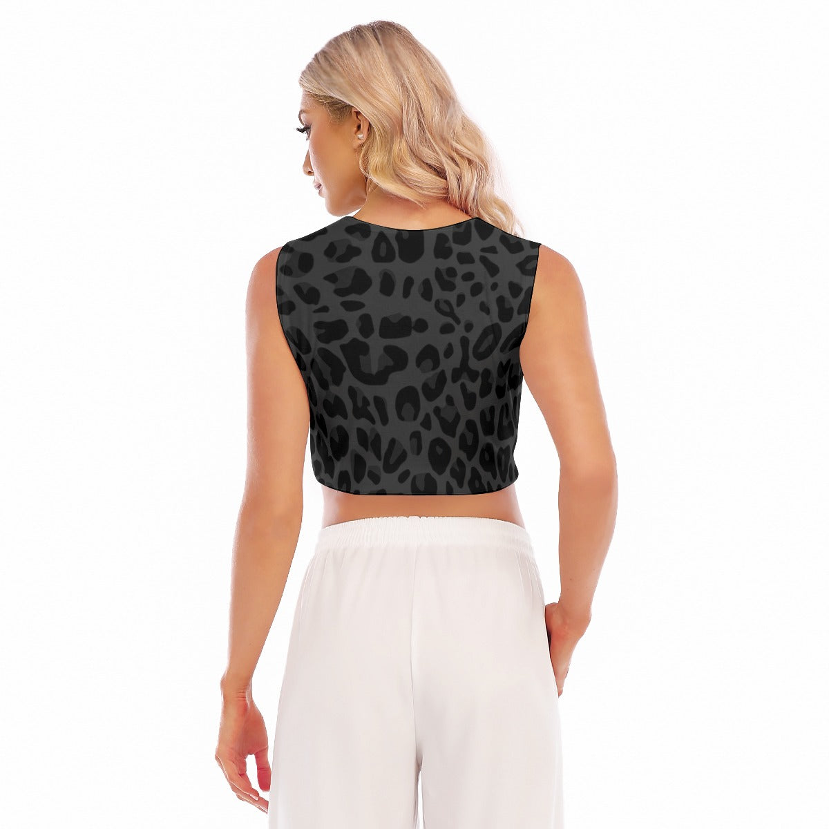 Sleeveless Crop Top | Black Leopard Print