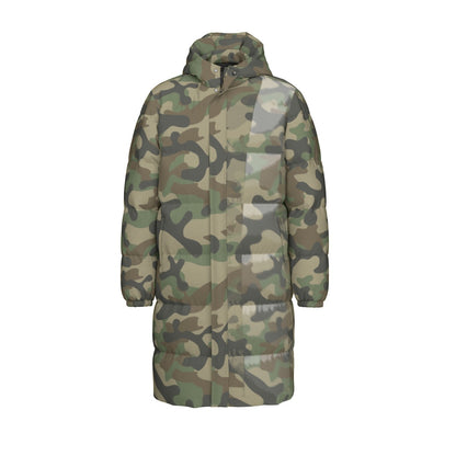 Long Puffer Coat | Unisex | Military Brown Camouflage