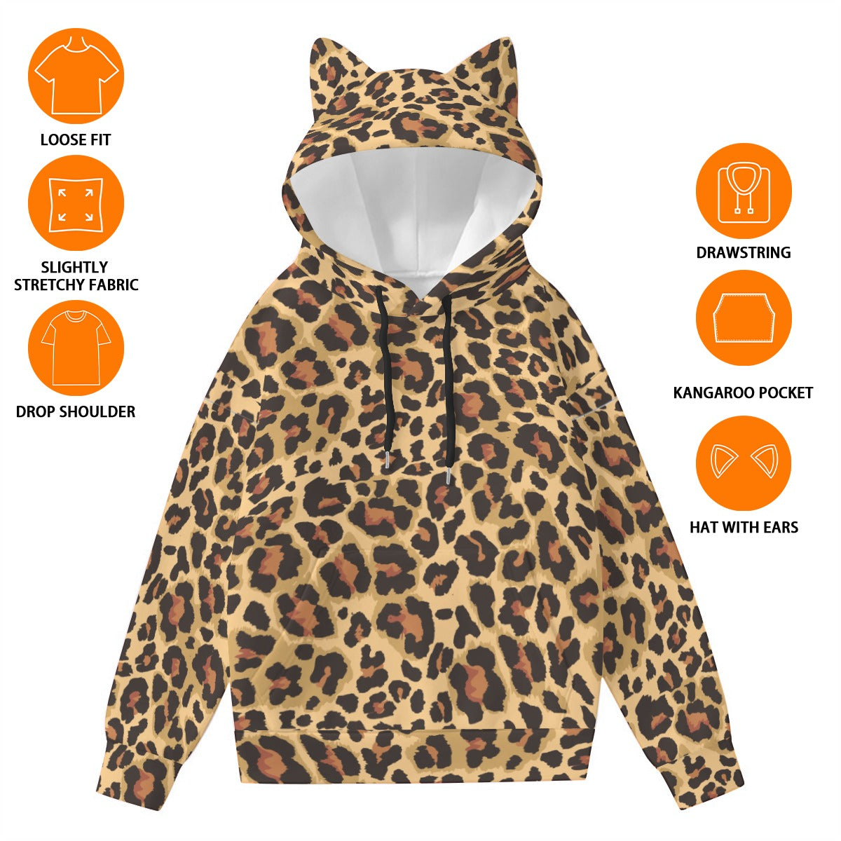 Leopard Hoodie With Cat's Ears | Brown and Black