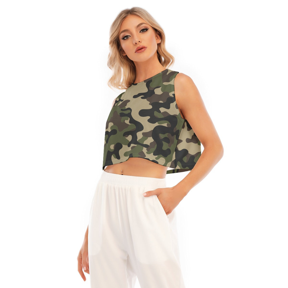 Camo Crop Top | Military Brown | Sleeveless