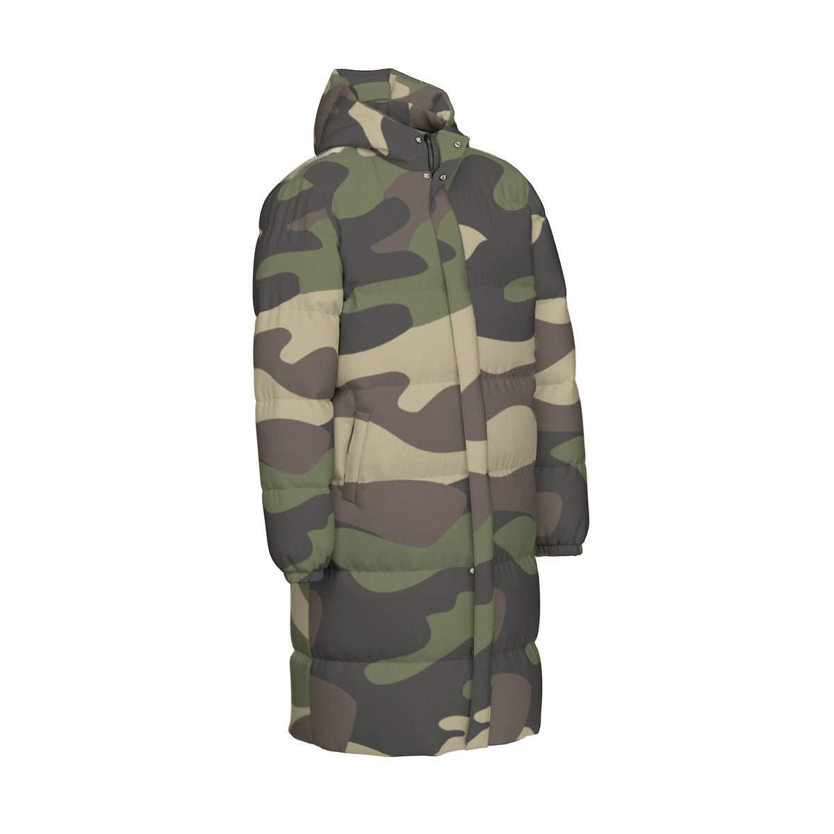 Long Puffer Coat | Unisex | Classic Green Camouflage