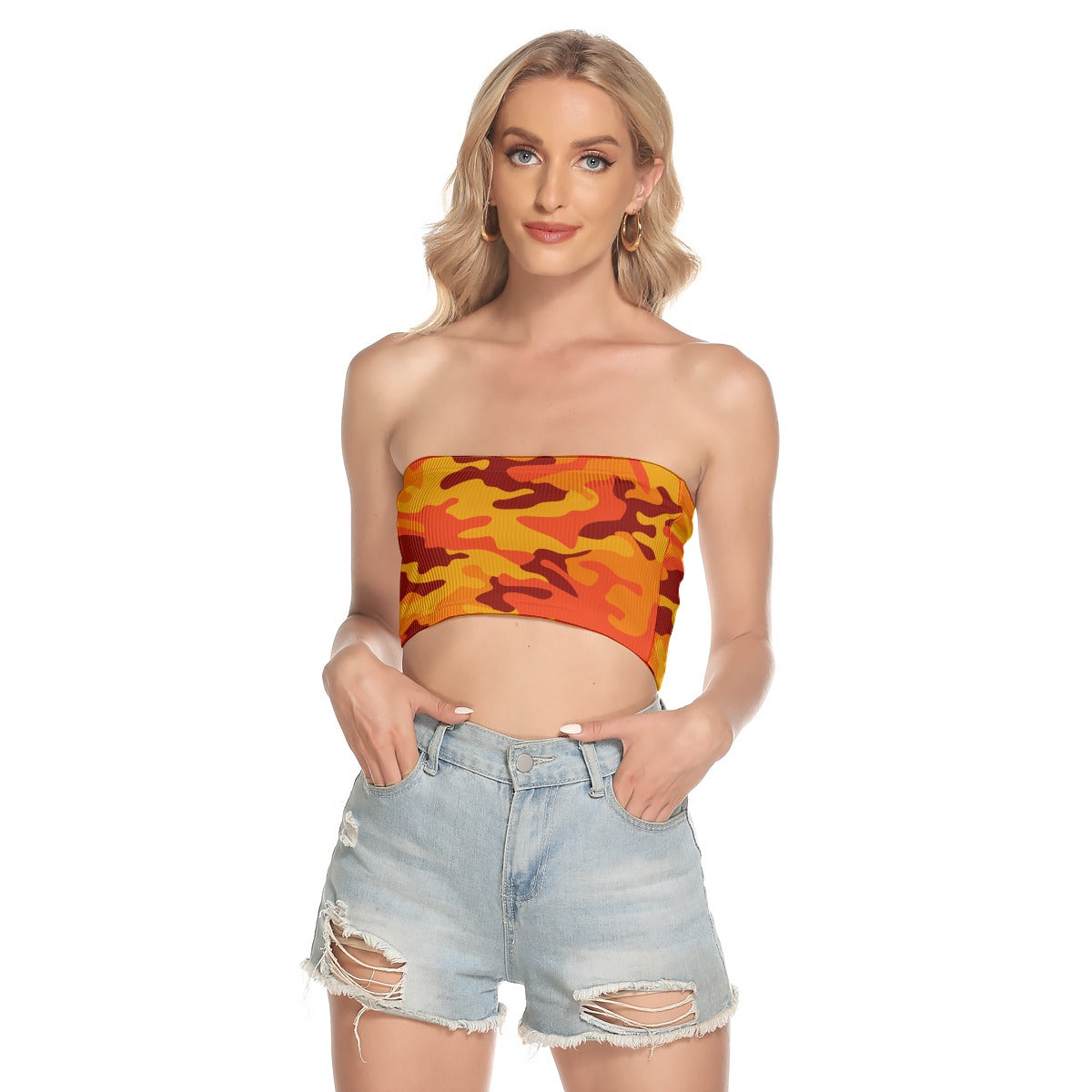 Tube Top | Orange and Red Camo Strapless