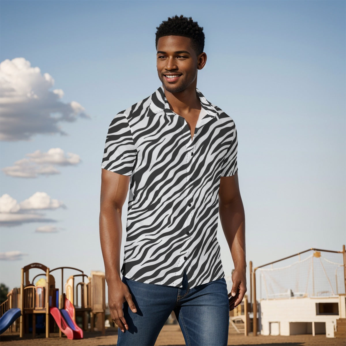 Men's Button-Up Shirt | Black & White Zebra Print