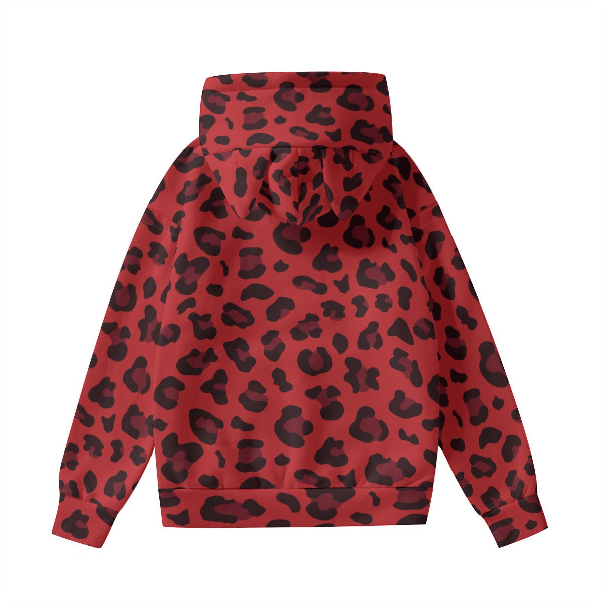 Leopard Hoodie With Cat's Ears | Red and Black