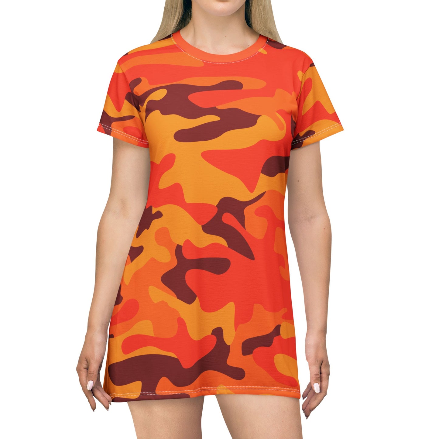 Camo T-Shirt Dress | Orange & Red Camouflage