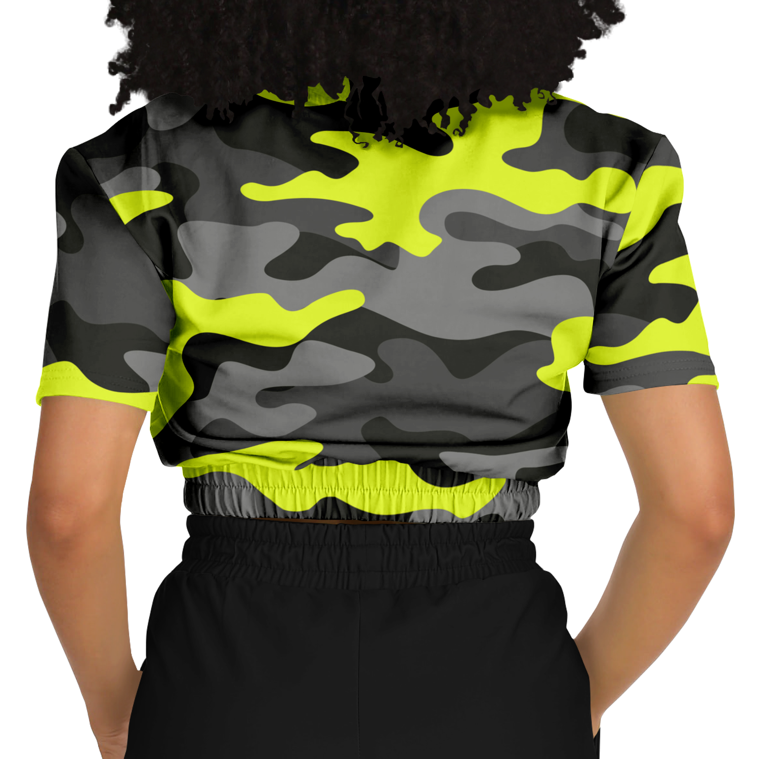 Camo Crop Top Sweatshirt | Black, Gray & Yellow Camouflage