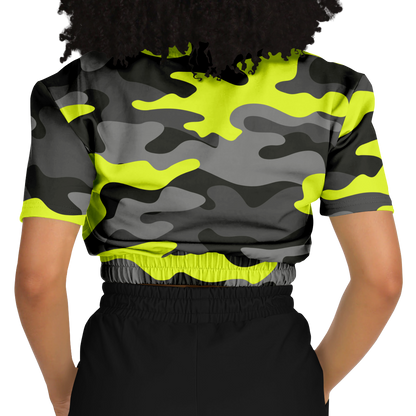 Camo Crop Top Sweatshirt | Black, Gray & Yellow Camouflage