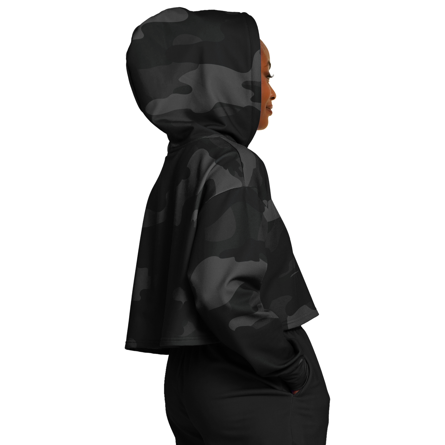 Cropped Hoodie For Women | Black Camouflage