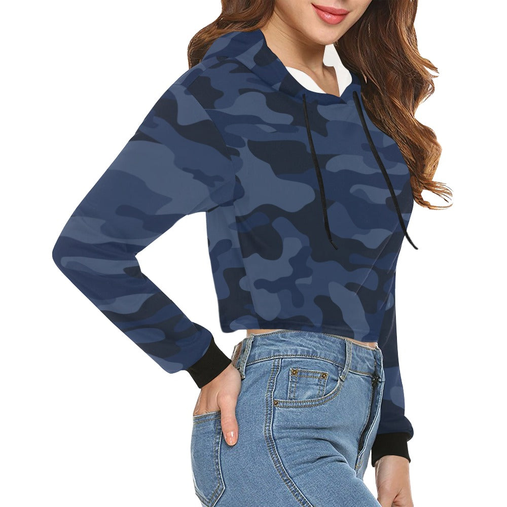 Cropped Camo Hoodie | Tight Fit | Deep Blue Camouflage