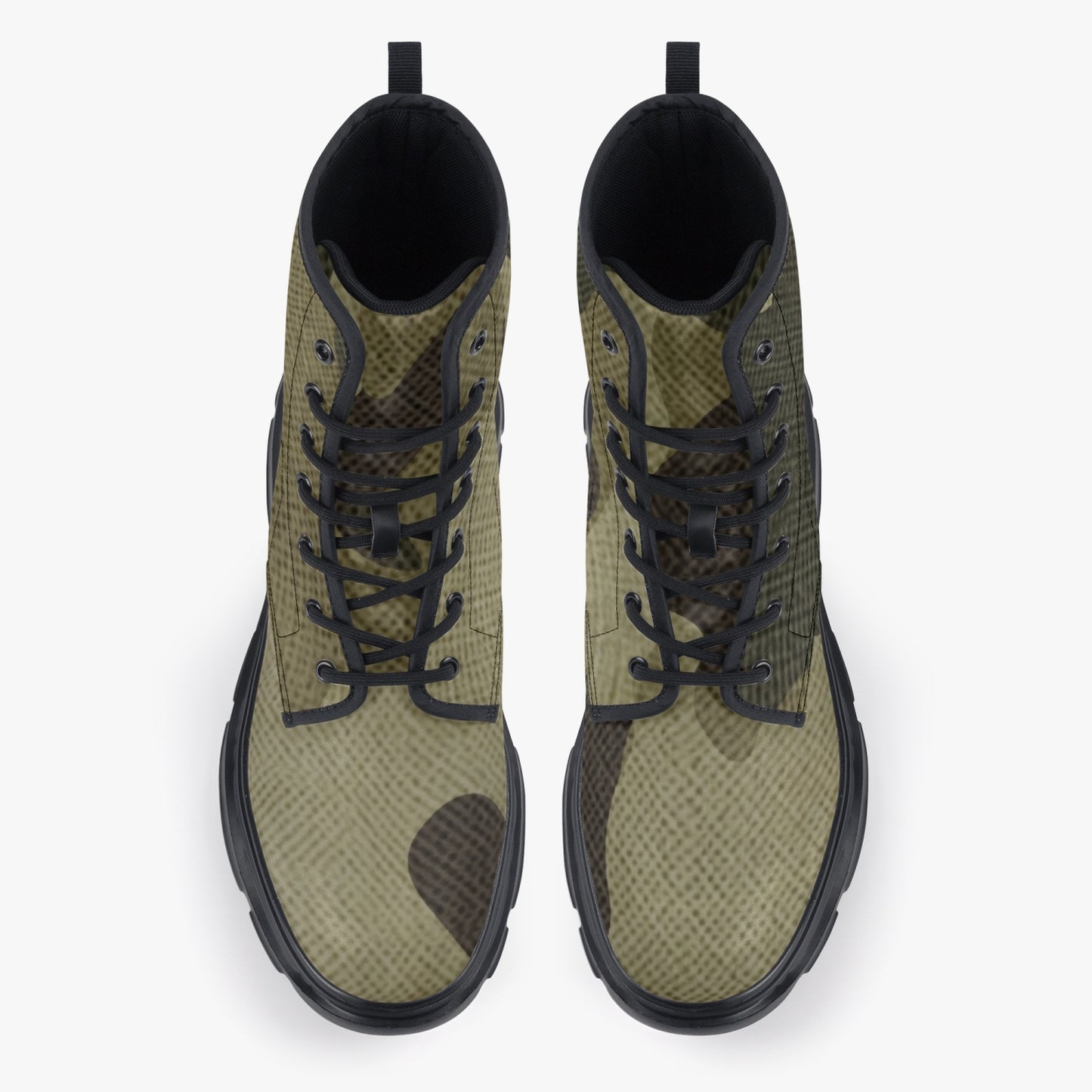 Chunky Boots | Leather in Green Fabric Camouflage