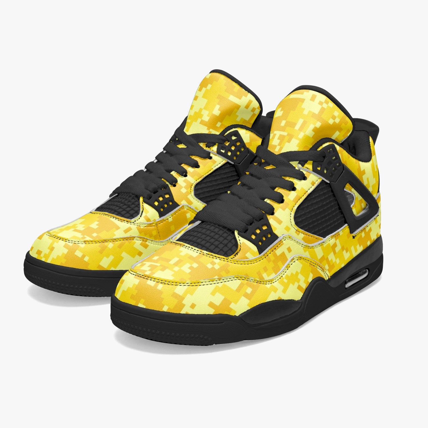 Yellow Camo Jordans AJ4 | Digital Pixel Camouflage