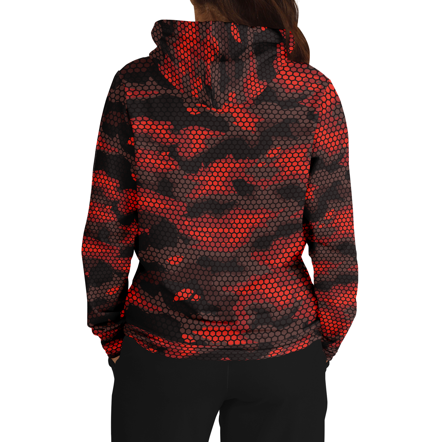 Red Camo Hoodie | Geometric Hive Camouflage Pattern