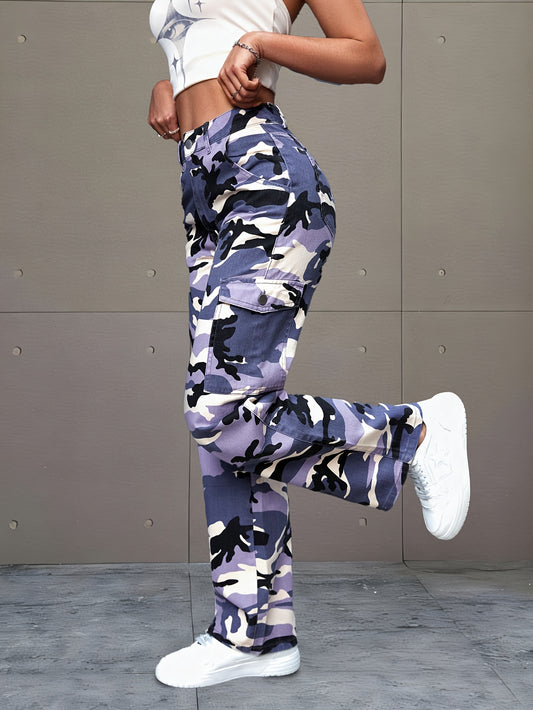 Women's Camo Cargo Denim Jeans | High-Rise, Cotton Blend