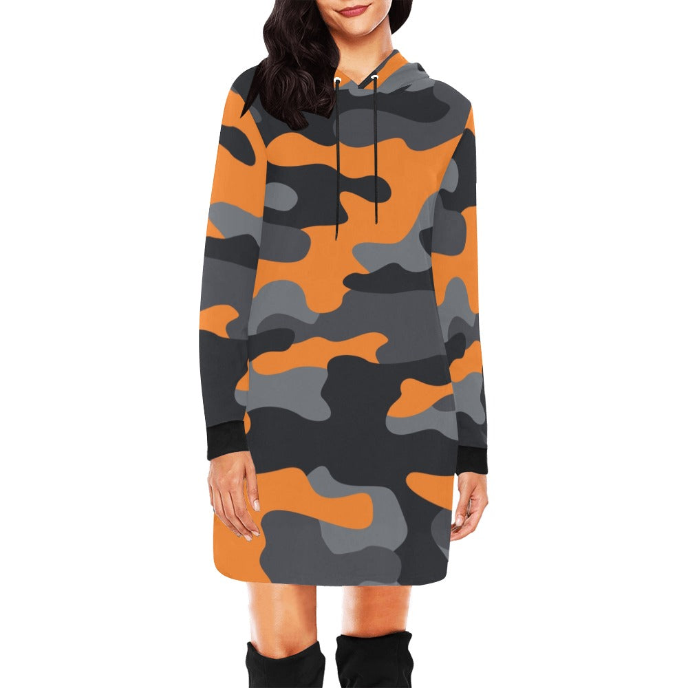 Camo Hoodie Dress | Orange, Black, and Gray Camouflage