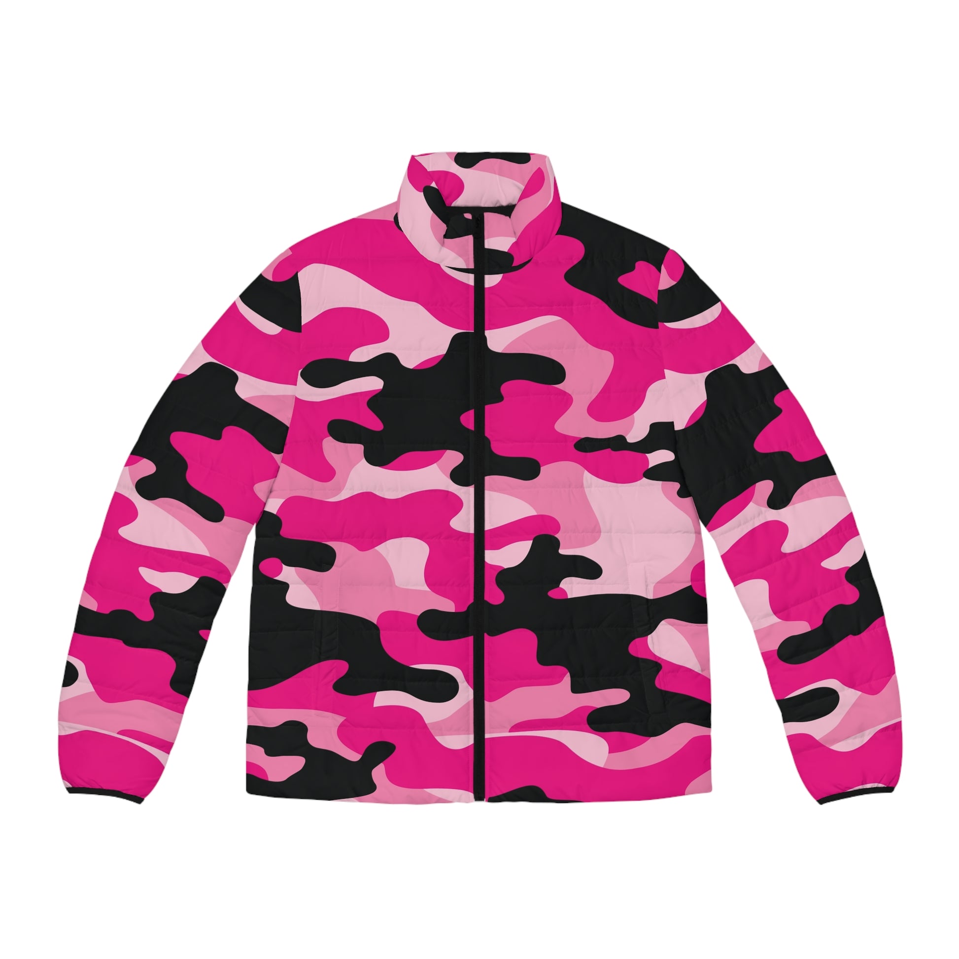 Camo Puffer Jacket For Men | Pink Candy, Black, & Cerise