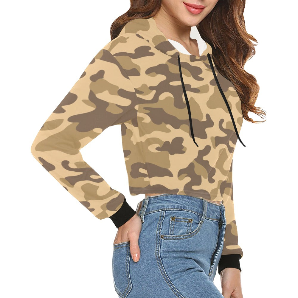 Cropped Camo Hoodie | Tight Fit | Khaki Camouflage