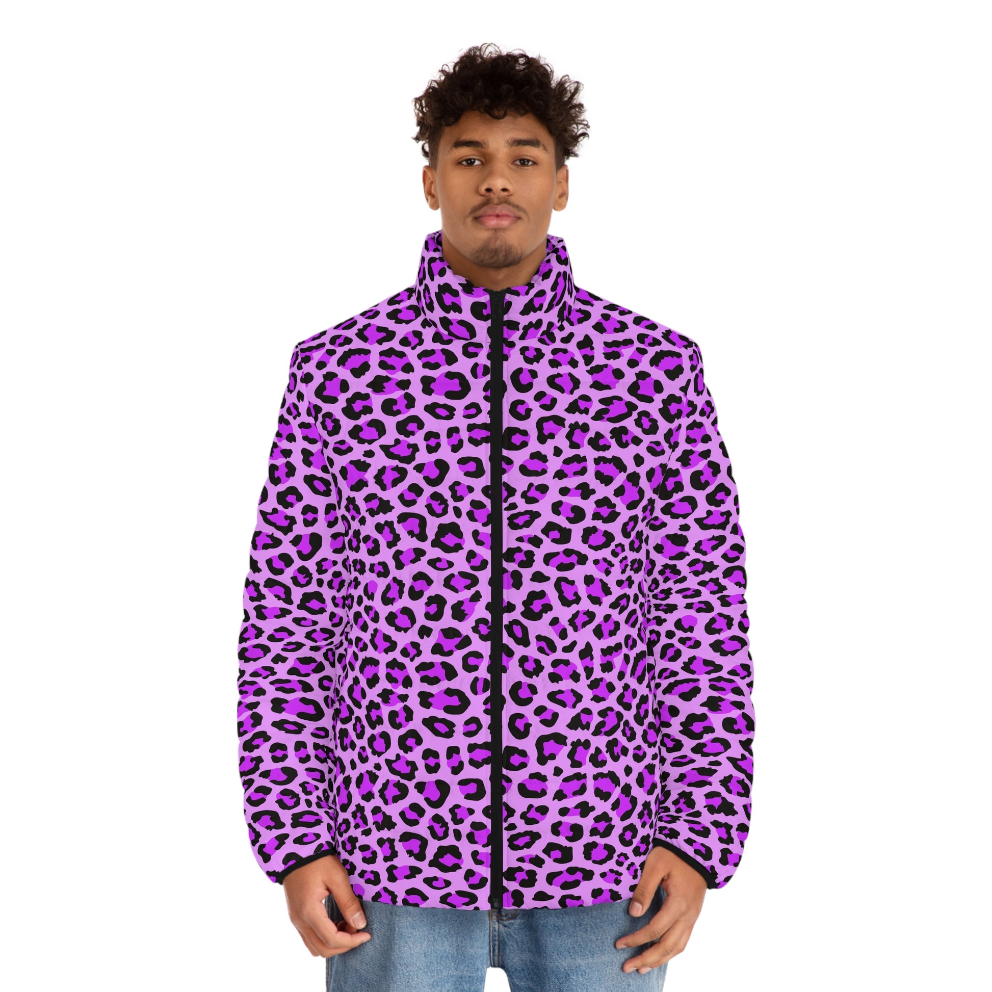 Leopard Puffer Jacket For Men | Purple, Blue & Black