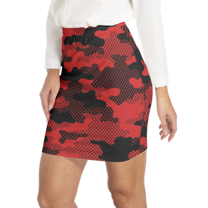 Red Camo Skirt | Elastic Waist Bodycon | Pixel Camouflage