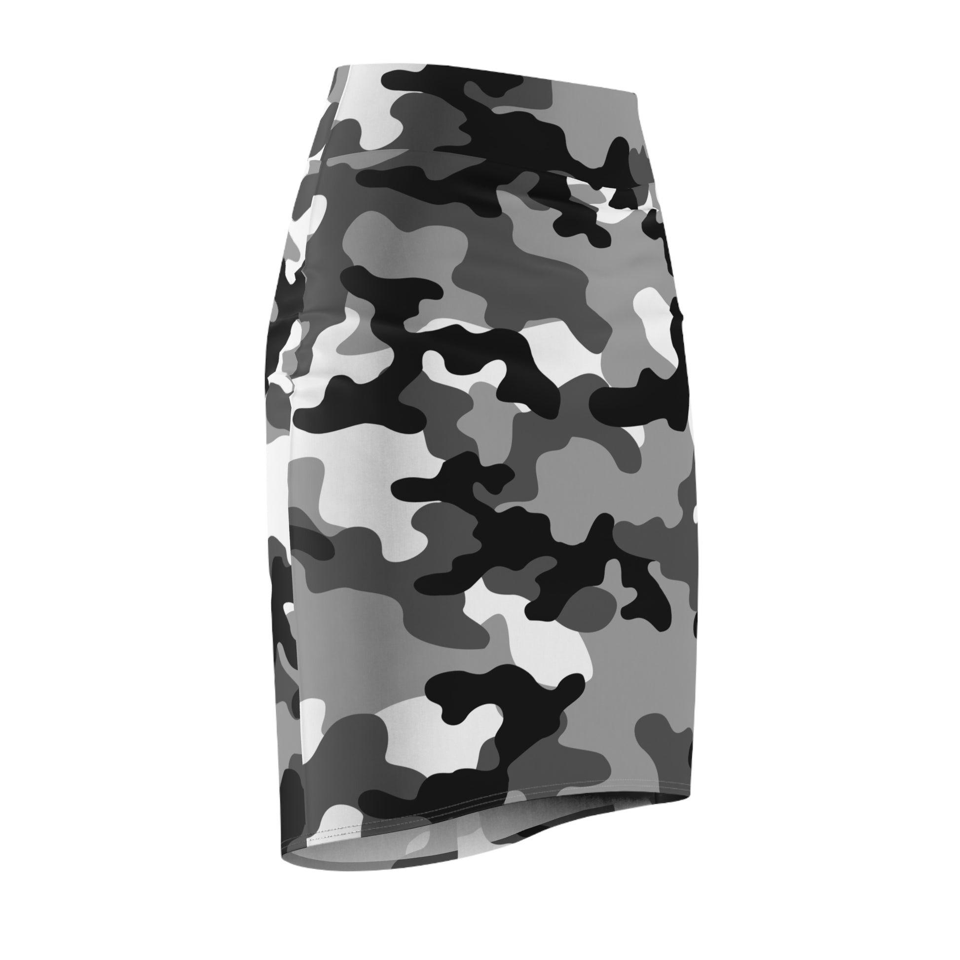 Camo Mini Skirt | Pencil Cut | Black, White, and Gray