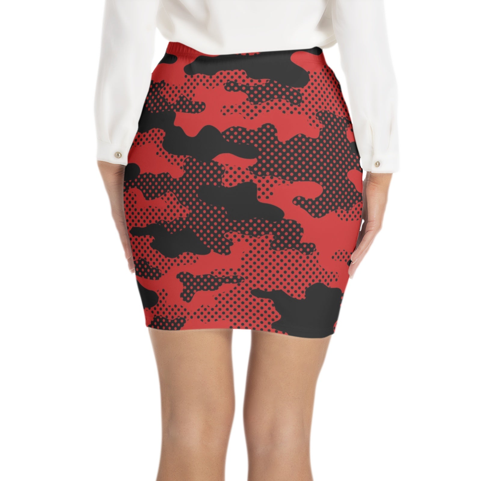 Red Camo Skirt | Elastic Waist Bodycon | Pixel Camouflage