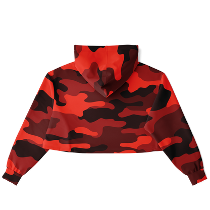 Cropped Hoodie For Women | Scarlet Red & Black Camouflage