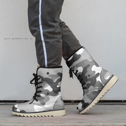 Camo Boots | Black, White, & Gray Cotton-Pad Fur Lining