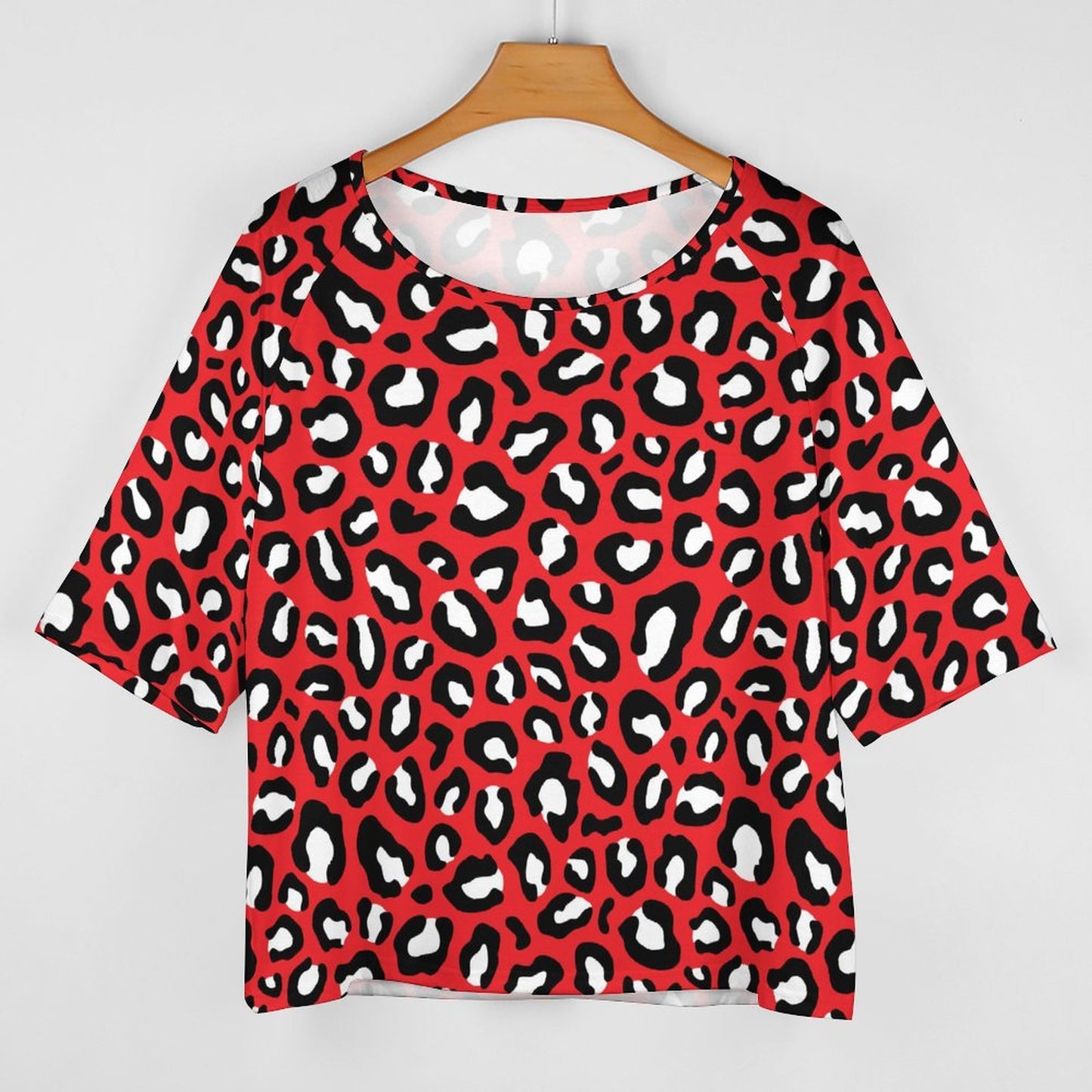 Leopard Print Shirt | Off The Shoulder Top | Red, Black and White