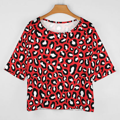 Leopard Print Shirt | Off The Shoulder Top | Red, Black and White