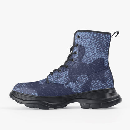 Chunky Boots | Leather in Denim Blue Camouflage