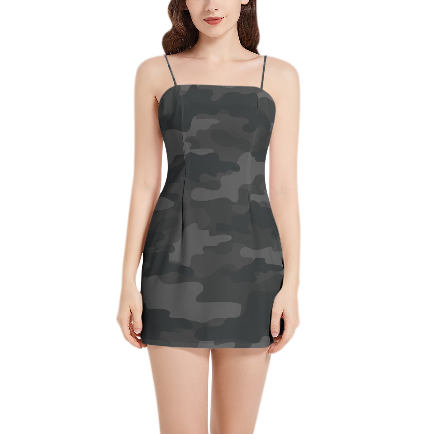 Camo Mini Dress | Spaghetti Strap | Black Camouflage