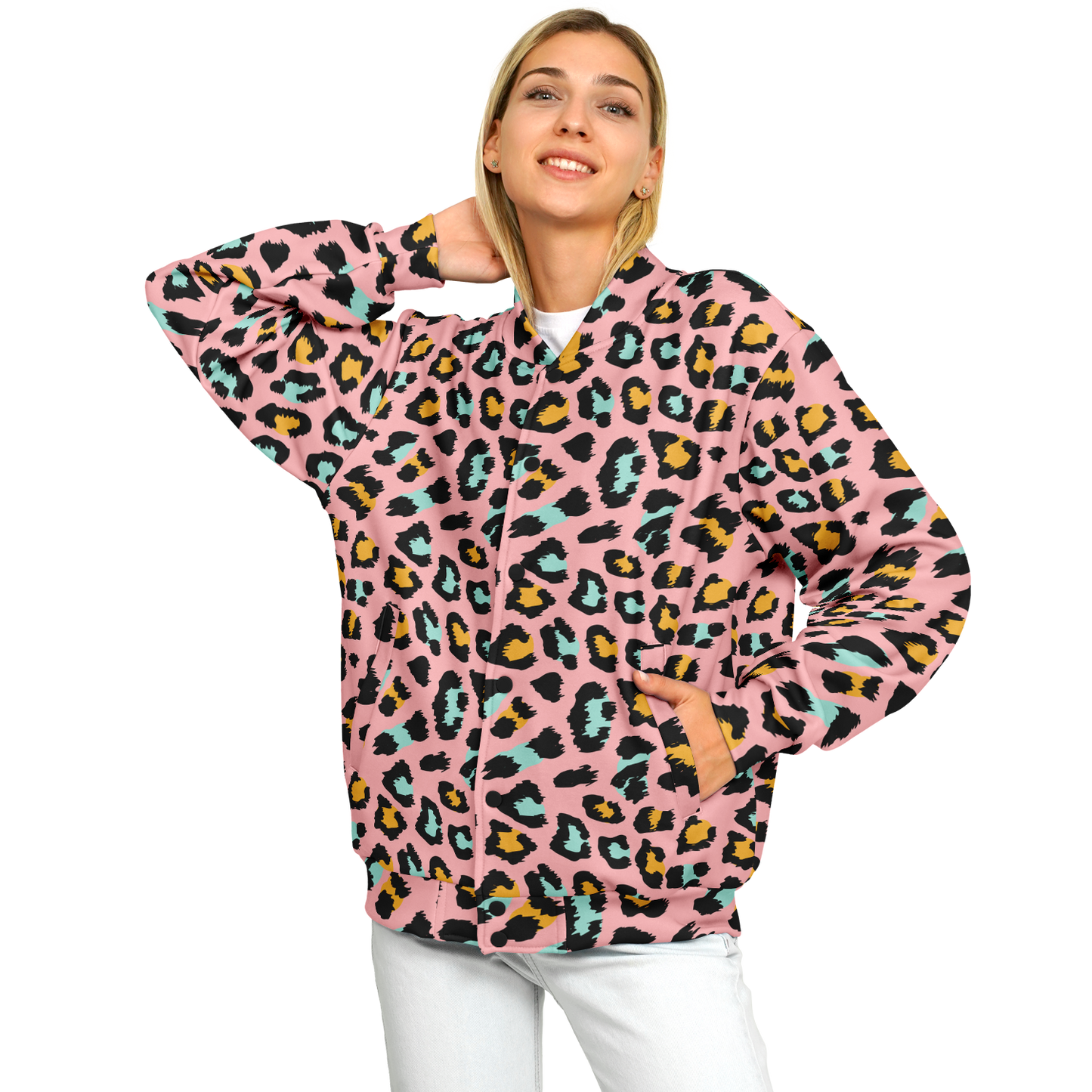 Pink Panther Baseball Jacket | Leopard Print in Black & Yellow