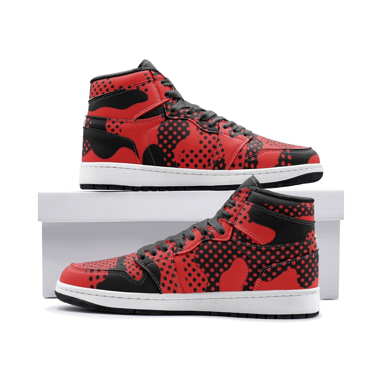 Black & Red Camo Sneakers | High Top | Pixel Camouflage