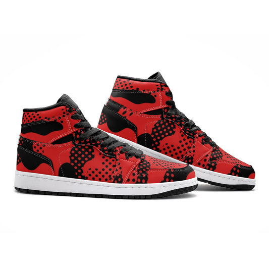 Black & Red Camo Sneakers | High Top | Pixel Camouflage