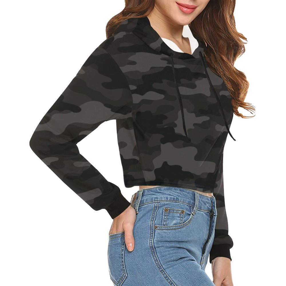 Cropped Camo Hoodie | Tight Fit | Black Camouflage