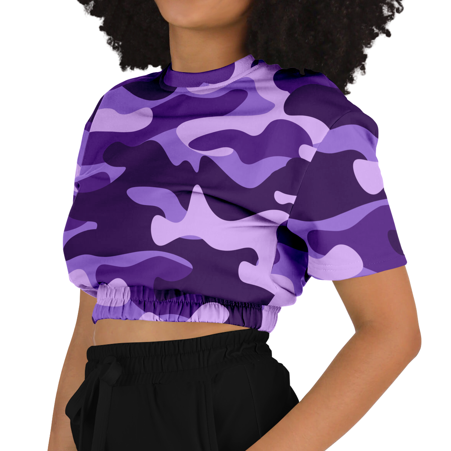 Camo Crop Top Sweatshirt | Purple, Blue & Mauve Camouflage