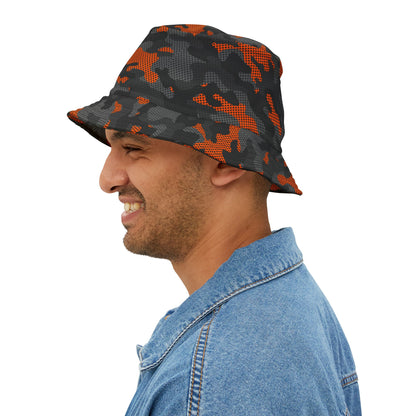 Camo Bucket Hat | Black & Orange Pixel Camouflage